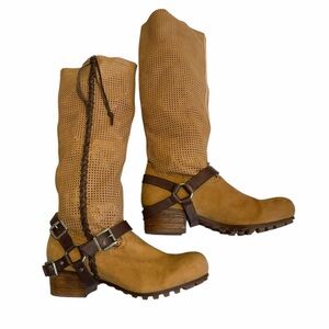 Anthropologie Bacio 61 Palpare Brown Leather Perforated Knee-High Boots Size 8